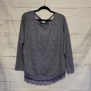 LC Lauren Conrad Floral Lace Hem Blouse - Blue